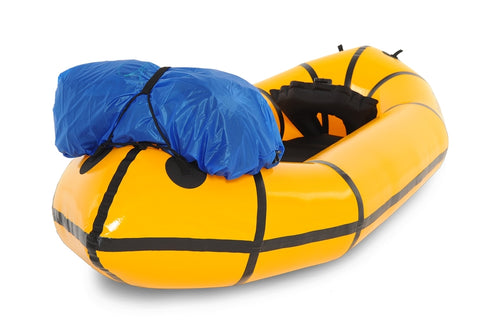 Anfibio Alpha XC packraft med turoppakning festet – klar for bikepacking og ekspedisjon