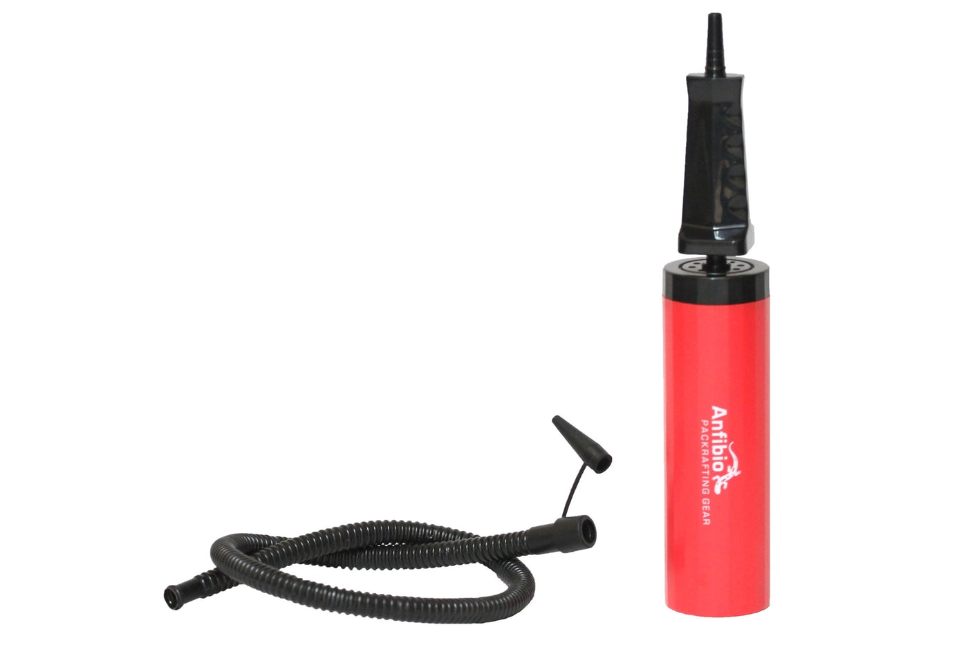 Anfibio HandPump — kompakt rød håndpumpe for packraft